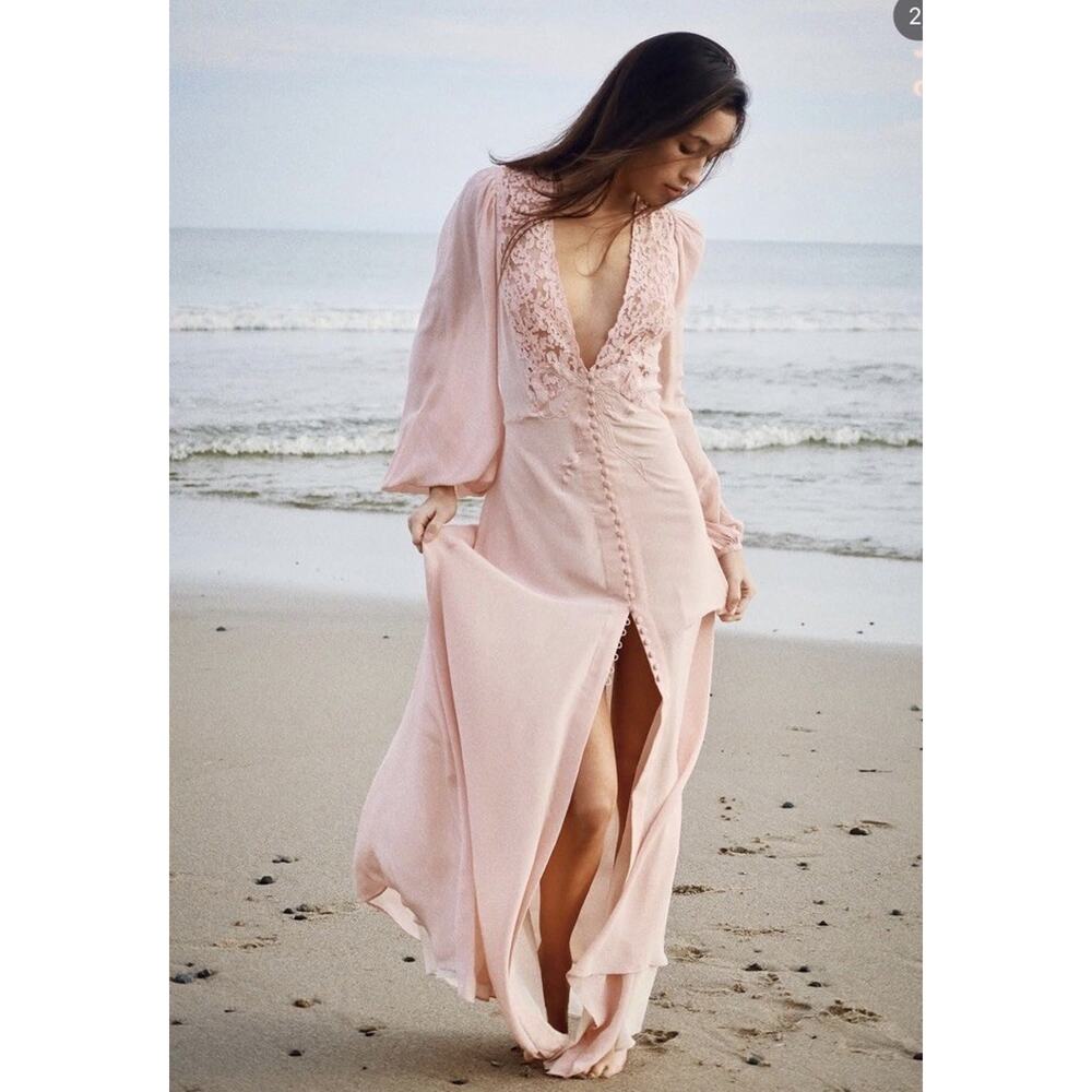 LoveShackFancy Blush Pink Lace-Trim Maxi Dress